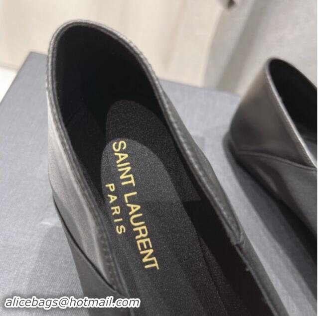 Good Looking Saint Laurent Nour Pointed Flat Slippers in Black Satin 704091