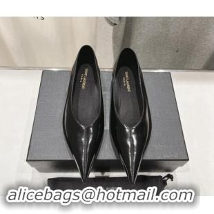 Shop Duplicate Saint Laurent Nour Pointed Flat Slippers in Black Leather 704092