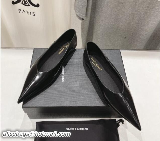 Shop Duplicate Saint Laurent Nour Pointed Flat Slippers in Black Leather 704092