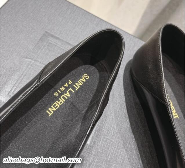 Shop Duplicate Saint Laurent Nour Pointed Flat Slippers in Black Leather 704092