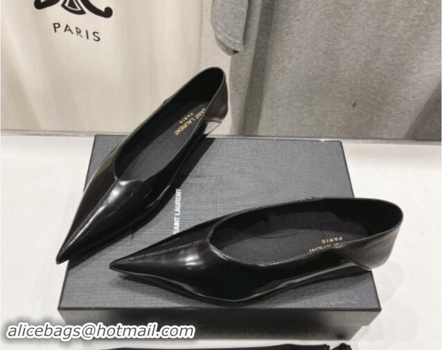 Shop Duplicate Saint Laurent Nour Pointed Flat Slippers in Black Leather 704092