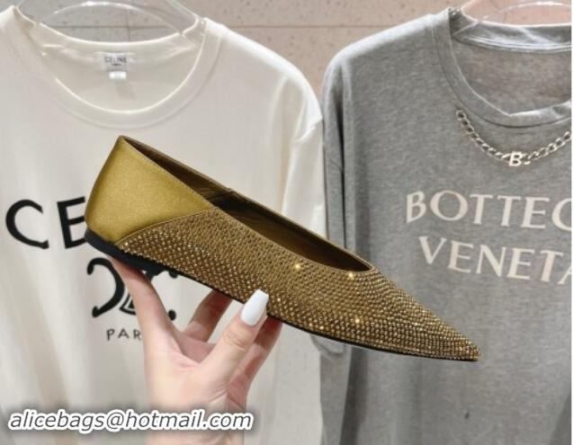 Popular Style Saint Laurent Nour Pointed Flat Slippers in Strass Allover Gold 704093