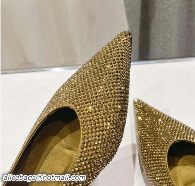 Popular Style Saint Laurent Nour Pointed Flat Slippers in Strass Allover Gold 704093