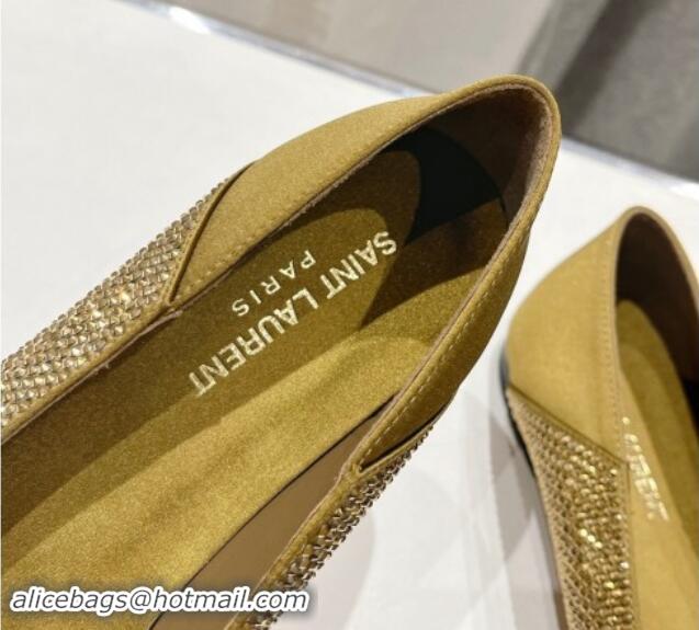 Popular Style Saint Laurent Nour Pointed Flat Slippers in Strass Allover Gold 704093