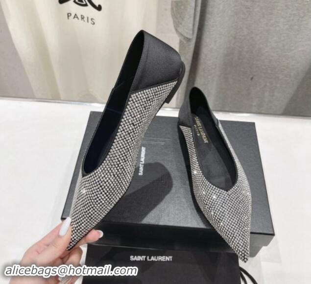 Unique Discount Saint Laurent Nour Pointed Flat Slippers in Strass Allover Silver 704094