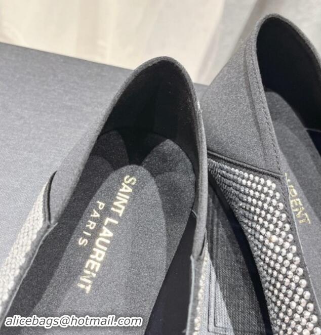 Unique Discount Saint Laurent Nour Pointed Flat Slippers in Strass Allover Silver 704094