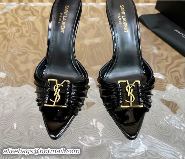 Original Cheap Saint Laurent Babylon Heel Slides Sandal 9cm in Patent Leather with Framed YSL Black 725010