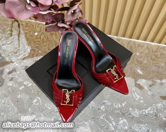 Sumptuous Saint Laurent Babylon Heel Slides Sandal 9cm in Patent Leather with Framed YSL Burgundy 725011