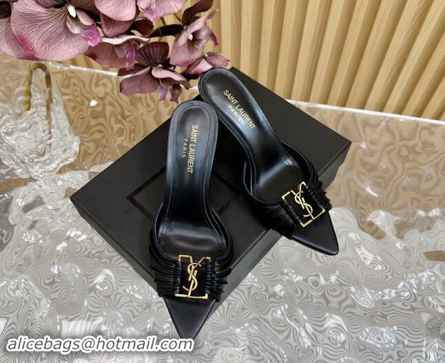 Duplicate Saint Laurent Babylon Heel Slides Sandal 9cm in Calf Leather with Framed YSL Black 725012