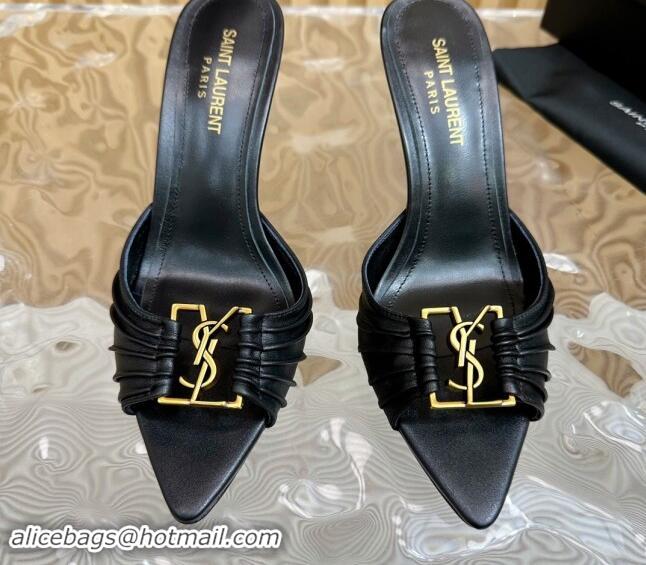 Duplicate Saint Laurent Babylon Heel Slides Sandal 9cm in Calf Leather with Framed YSL Black 725012