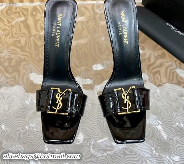 Sophisticated Saint Laurent Babylon Heel Slides Sandal 11.5cm in Patent Leather with Framed YSL Black 725013