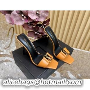 Hot Style Saint Laurent Babylon Heel Slides Sandal 11.5cm in Patent Leather with Framed YSL Orange 725014