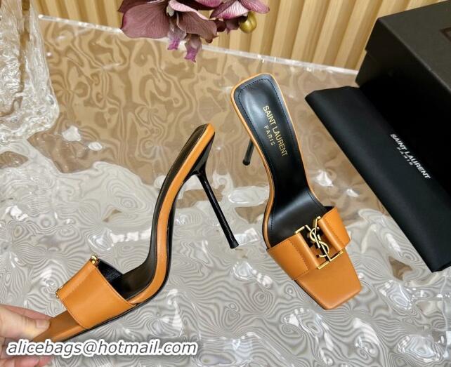 Hot Style Saint Laurent Babylon Heel Slides Sandal 11.5cm in Patent Leather with Framed YSL Orange 725014