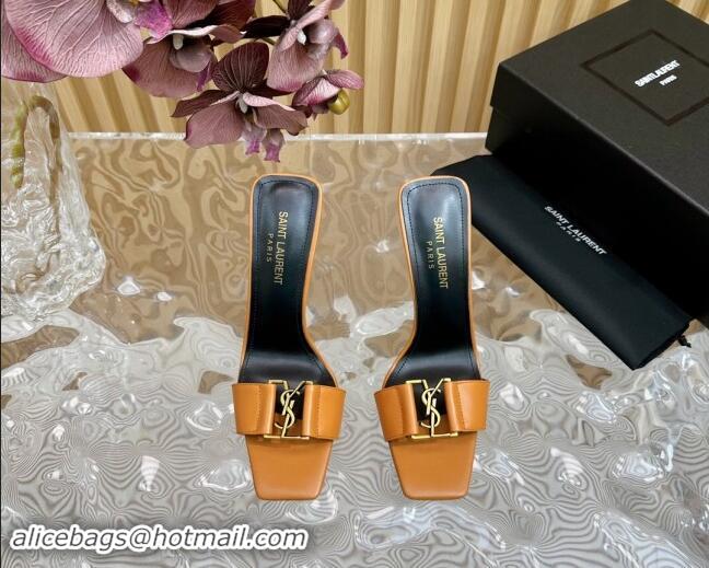 Hot Style Saint Laurent Babylon Heel Slides Sandal 11.5cm in Patent Leather with Framed YSL Orange 725014