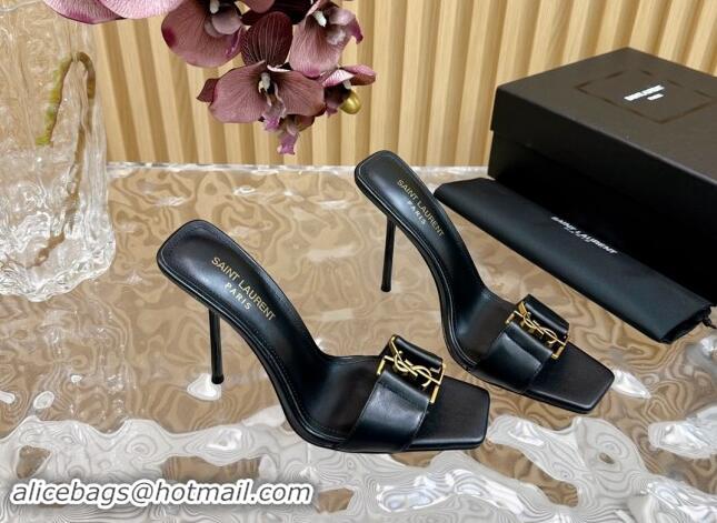 Best Price Saint Laurent Babylon Heel Slides Sandal 11.5cm in Calf Leather with Framed YSL Black 725015