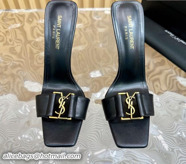 Best Price Saint Laurent Babylon Heel Slides Sandal 11.5cm in Calf Leather with Framed YSL Black 725015