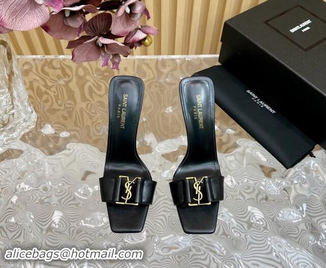 Best Price Saint Laurent Babylon Heel Slides Sandal 11.5cm in Calf Leather with Framed YSL Black 725015