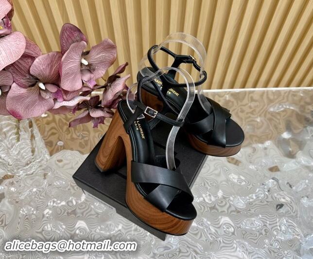 Stylish Saint Laurent BIANCA Platform Sandals in Black Smooth Leather 082915