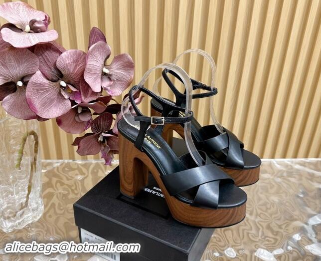 Stylish Saint Laurent BIANCA Platform Sandals in Black Smooth Leather 082915