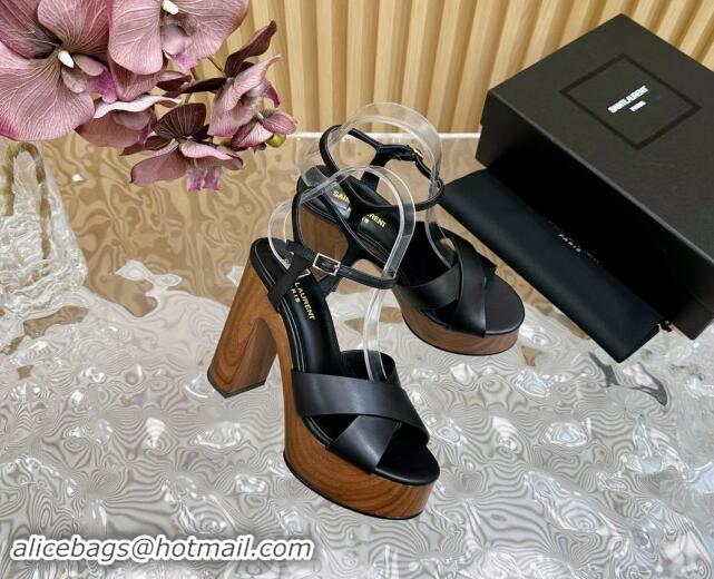 Stylish Saint Laurent BIANCA Platform Sandals in Black Smooth Leather 082915