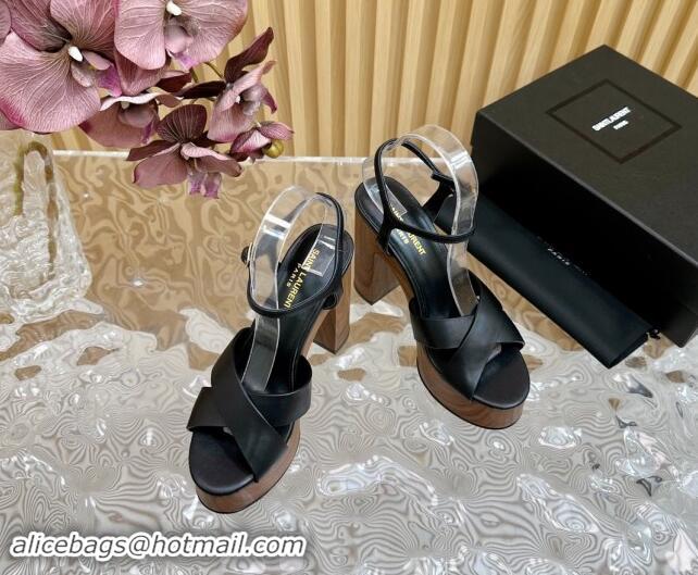 Stylish Saint Laurent BIANCA Platform Sandals in Black Smooth Leather 082915