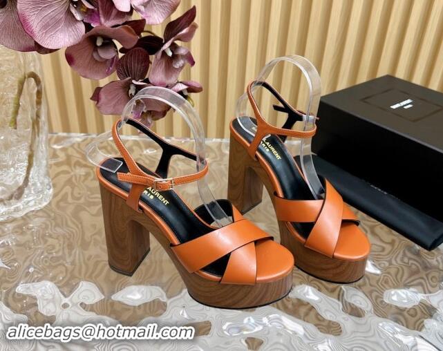 Low Cost Saint Laurent BIANCA Platform Sandals in Brown Smooth Leather 082916