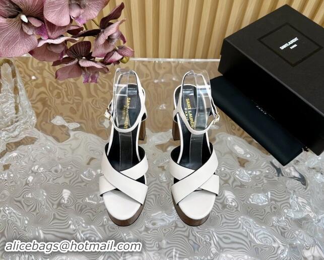 Good Quality Saint Laurent BIANCA Platform Sandals in White Smooth Leather 082917