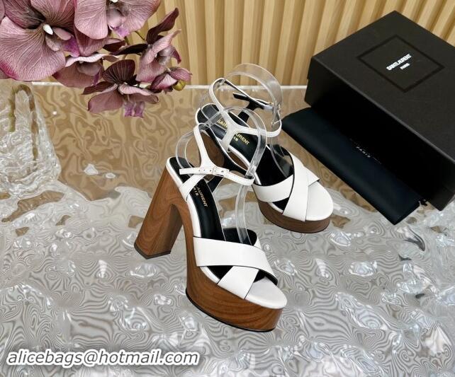 Good Quality Saint Laurent BIANCA Platform Sandals in White Smooth Leather 082917