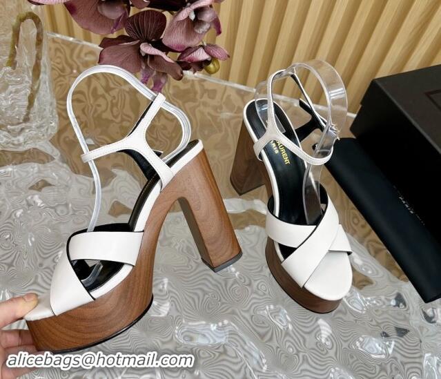 Good Quality Saint Laurent BIANCA Platform Sandals in White Smooth Leather 082917