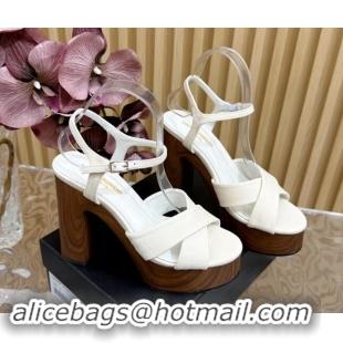 Duplicate Saint Laurent BIANCA Platform Sandals in White Fabric 082918