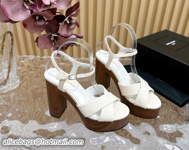 Duplicate Saint Laurent BIANCA Platform Sandals in White Fabric 082918