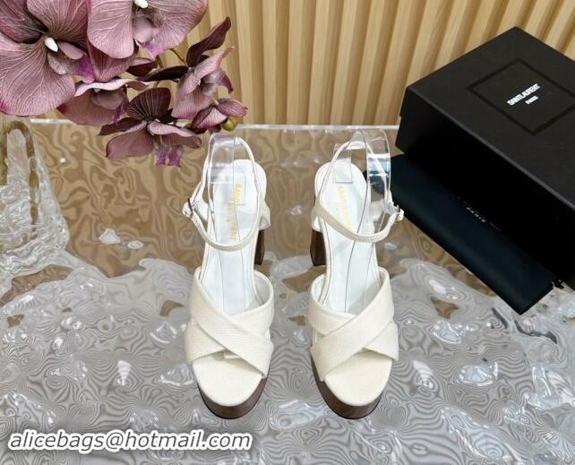 Duplicate Saint Laurent BIANCA Platform Sandals in White Fabric 082918