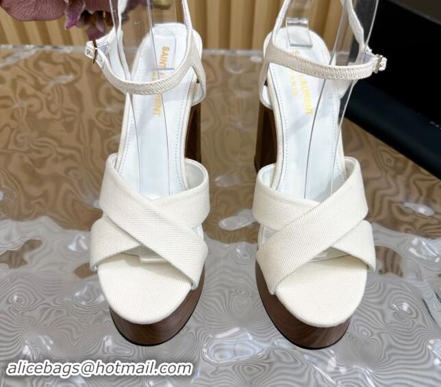 Duplicate Saint Laurent BIANCA Platform Sandals in White Fabric 082918