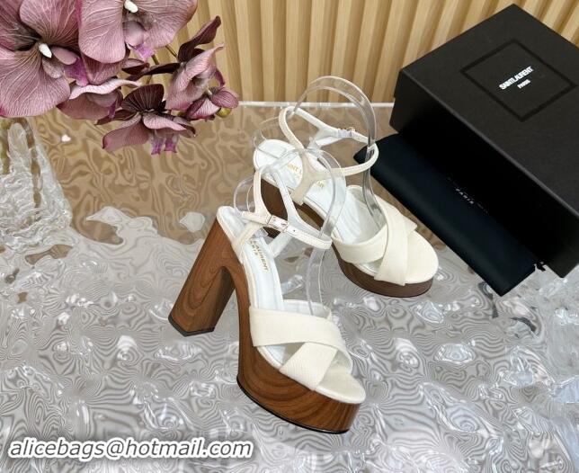 Duplicate Saint Laurent BIANCA Platform Sandals in White Fabric 082918