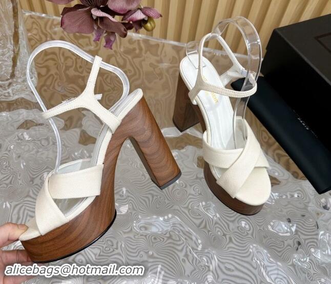 Duplicate Saint Laurent BIANCA Platform Sandals in White Fabric 082918