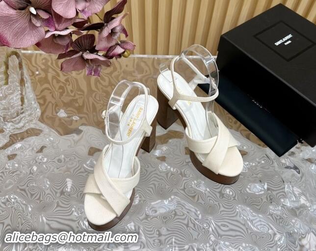 Duplicate Saint Laurent BIANCA Platform Sandals in White Fabric 082918