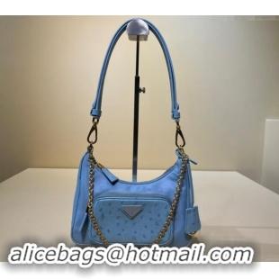 Big Enough Re-Nylon and Ostrich-Like leather mini-bag 1BC198 Light Blue 2023