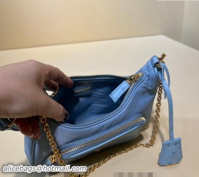 Big Enough Re-Nylon and Ostrich-Like leather mini-bag 1BC198 Light Blue 2023