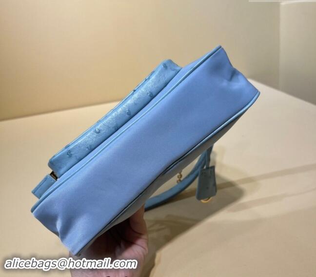 Big Enough Re-Nylon and Ostrich-Like leather mini-bag 1BC198 Light Blue 2023