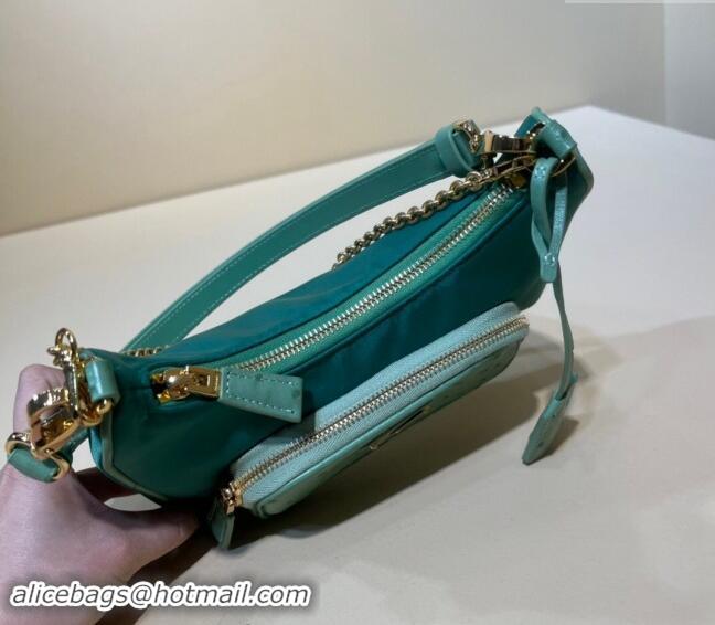 Top Grade Prada Re-Nylon and Ostrich-Like leather mini-bag 1BC198 Green 2023