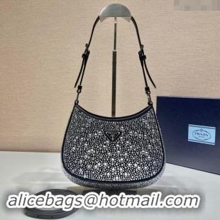 Famous Brand Prada Cleo Satin Bag with Crystals 1BC169 Black 2023