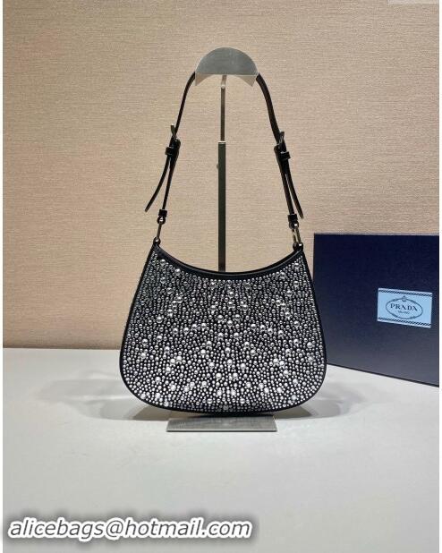 Famous Brand Prada Cleo Satin Bag with Crystals 1BC169 Black 2023