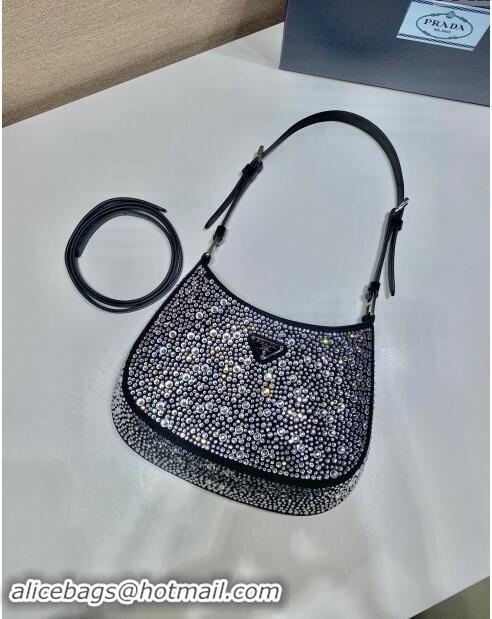 Famous Brand Prada Cleo Satin Bag with Crystals 1BC169 Black 2023