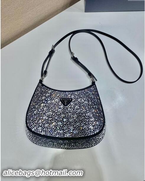 Famous Brand Prada Cleo Satin Bag with Crystals 1BC169 Black 2023