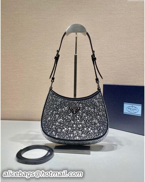 Famous Brand Prada Cleo Satin Bag with Crystals 1BC169 Black 2023