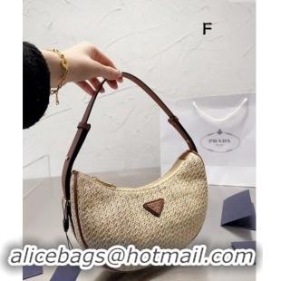 Famous Brand Prada Straw Hobo Bag 0618 Brown 2024