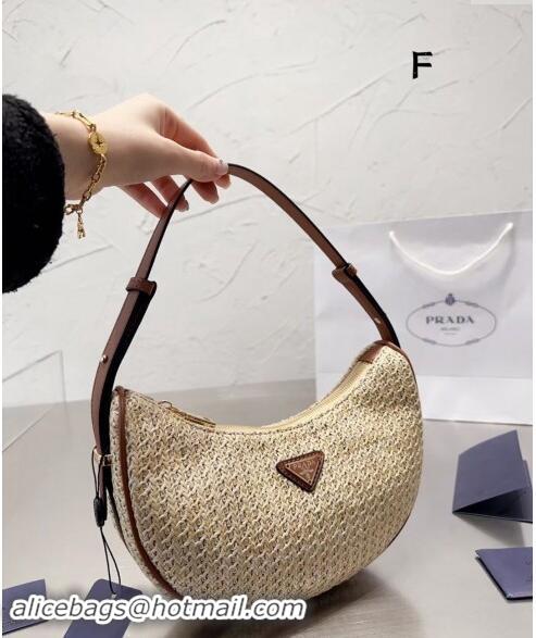 Famous Brand Prada Straw Hobo Bag 0618 Brown 2024