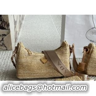 Reasonable Price Prada Straw Hobo Bag 0709 Khaki 2024