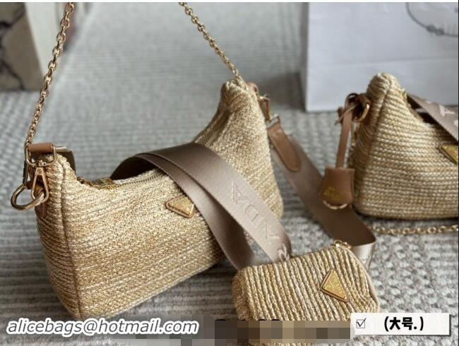 Reasonable Price Prada Straw Hobo Bag 0709 Khaki 2024