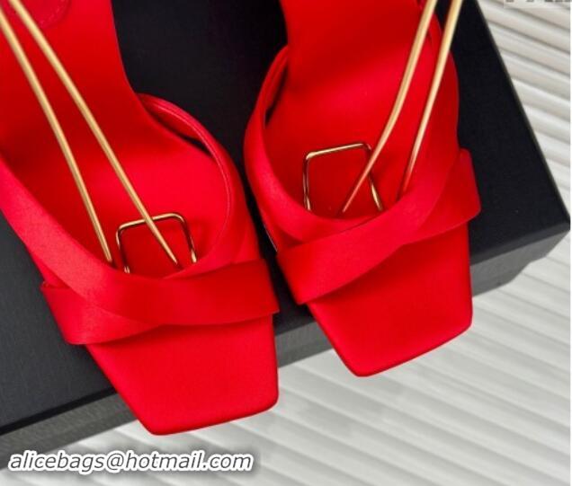 Unique Style Saint Laurent CORINNE Sandals in Satin Crepe 10cm Heel Red 082919